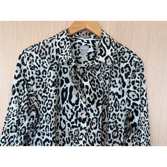 Chicos No Iron Leopard Print Tunic Shirt Womens Size 2 US 12 14 Large Pockets - Picture 2 of 11